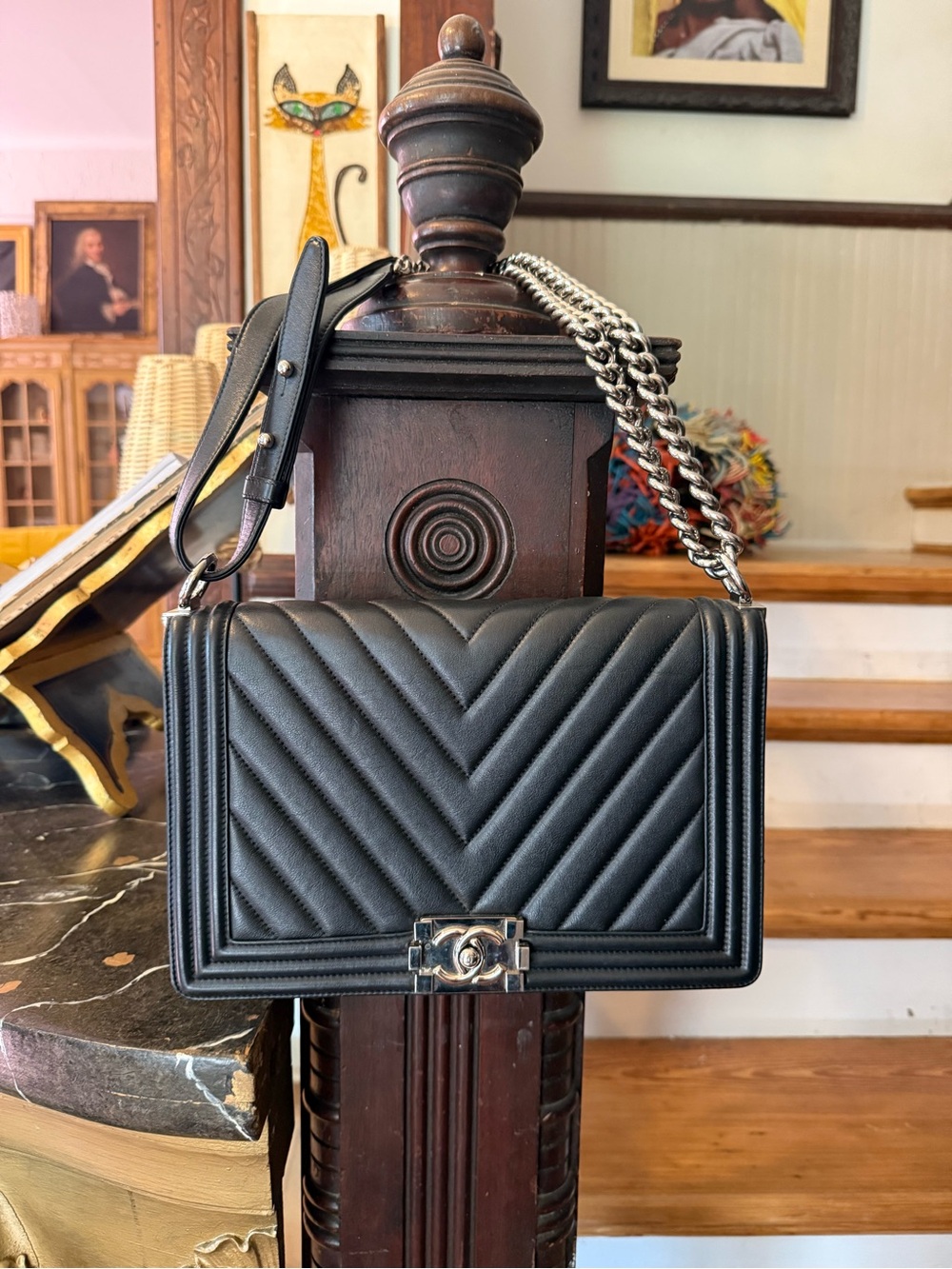 🎉🎉🎉Chanel Chevron Black Boy Bag with Silver Hardware. Karl Lagerfeld Design